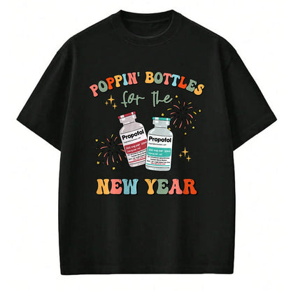 Funny Nurse Shirt, Nurse Unisex T-Shirt/Hoodie/Sweatshirt HLT00 -ICU Nurse New Year Eve Outfit Poppin Bottles ER RN CNA Nurse T-Shirt
