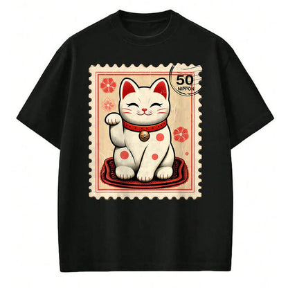 Cat Love Shirt, Funny Cat Lover Gift UnisexT-Shirt/Hoodie/Sweatshirt HLT00 - Maneki Neko Japanese Kawaii Lucky Cat Stamp Retro Aesthetic T-Shirt