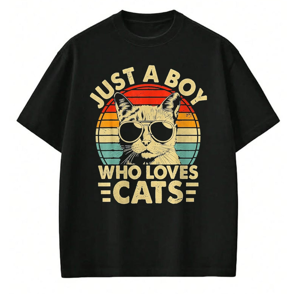Cat Love Shirt, Funny Cat Lover Gift UnisexT-Shirt/Hoodie/Sweatshirt HLT00 - Vintage Just A Boy Who Loves Cats Boy Kitten Cat Lover Boys T-Shirt, Youth, Heather Blue, Small (1)