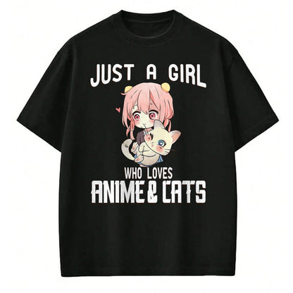 Cat Love Shirt, Funny Cat Lover Gift UnisexT-Shirt/Hoodie/Sweatshirt HLT00 - Just a Girl who Loves Anime and Cats Lover for Teen T-Shirt