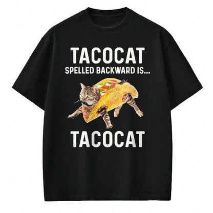 Cat Love Shirt, Funny Cat Lover Gift UnisexT-Shirt/Hoodie/Sweatshirt HLT00 - Tacocat Spelled Backward is Tacocat - Love Cat and Taco T-Shirt, Men, Black, Medium