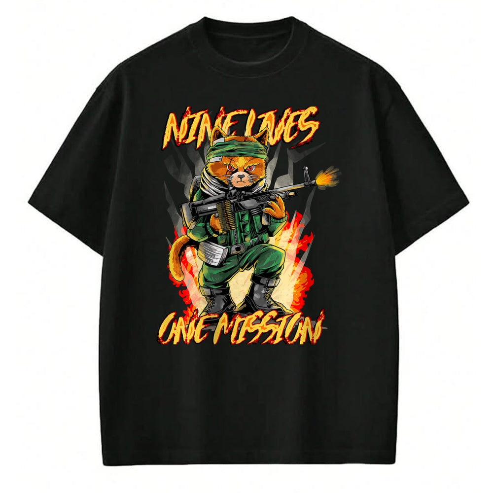 Cat Love Shirt, Funny Cat Lover Gift UnisexT-Shirt/Hoodie/Sweatshirt HLT00 - Nine Lives One Mission Cat with M60 Machine Gun Graphic T-Shirt