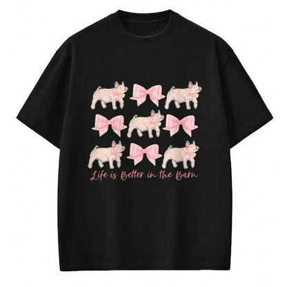 Best Farmer Life Shirt, Funny Farmer UnisexT-Shirt/Hoodie/Sweatshirt HLT00 - Coquette Bow Show Pig Livestock Pig Breeder Stock Show Mom T-Shirt