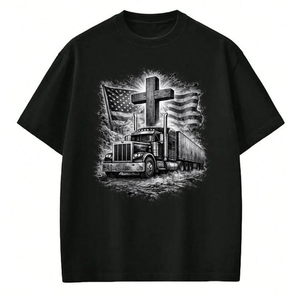 Best Truck Driver Life Shirt, Funny Trucker UnisexT-Shirt/Hoodie/Sweatshirt HLT00 - Trucker Patriotic American Flag Christian Cross Semi Truck T-Shirt