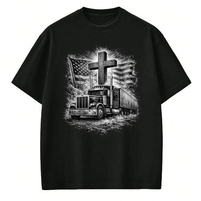Best Truck Driver Life Shirt, Funny Trucker UnisexT-Shirt/Hoodie/Sweatshirt HLT00 - Trucker Patriotic American Flag Christian Cross Semi Truck T-Shirt