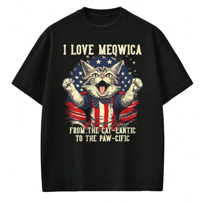Cat Love Shirt, Funny Cat Lover Gift UnisexT-Shirt/Hoodie/Sweatshirt HLT00 - 4th July Cat Lover, I Love Meowica Patriotic Funny Happy Cat T-Shirt