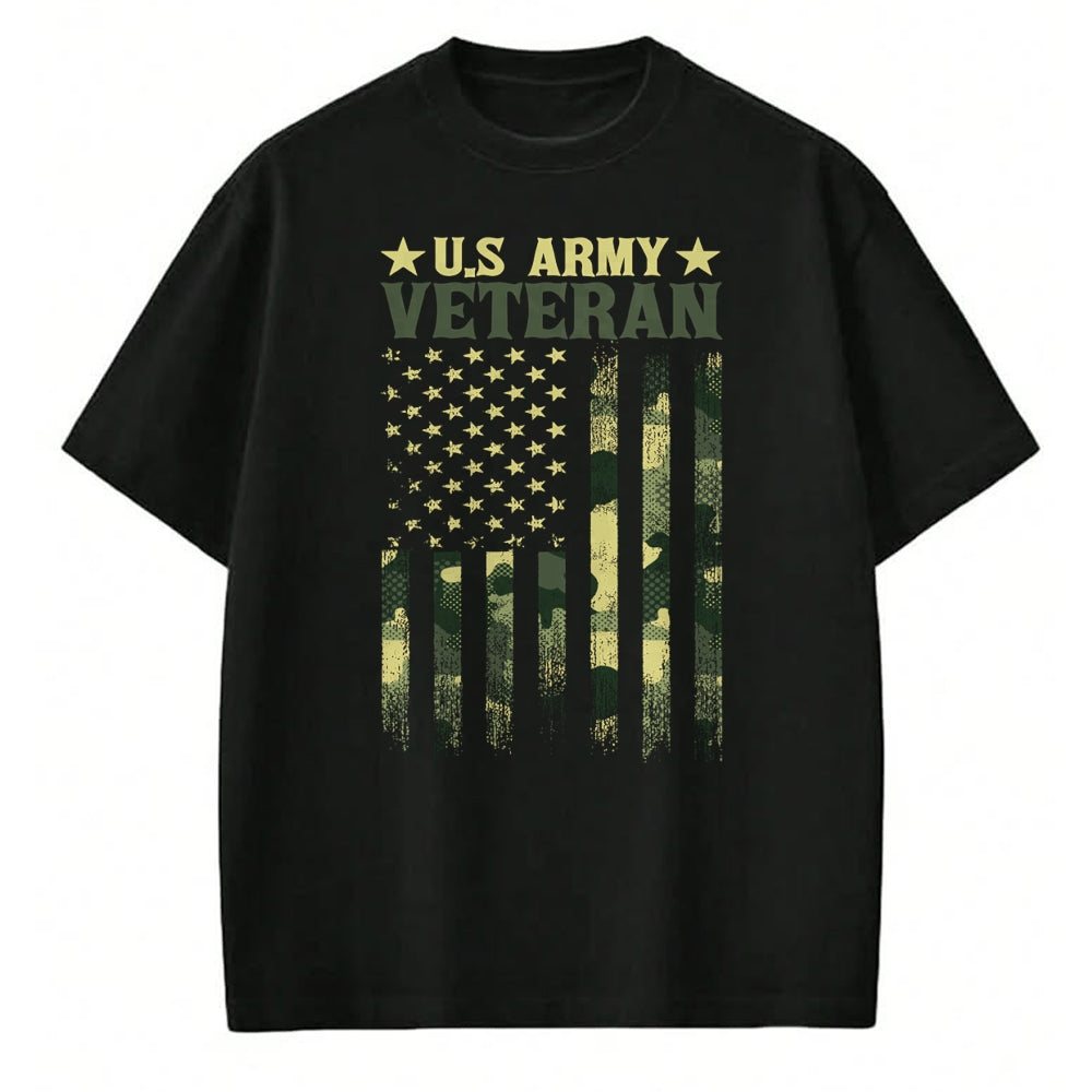 Proud Veteran Shirt, Funny Veteran UnisexT-Shirt/Hoodie/Sweatshirt HLT00 - US Army Veteran Patriotic Military Camouflage American Flag Long Sleeve T-Shirt