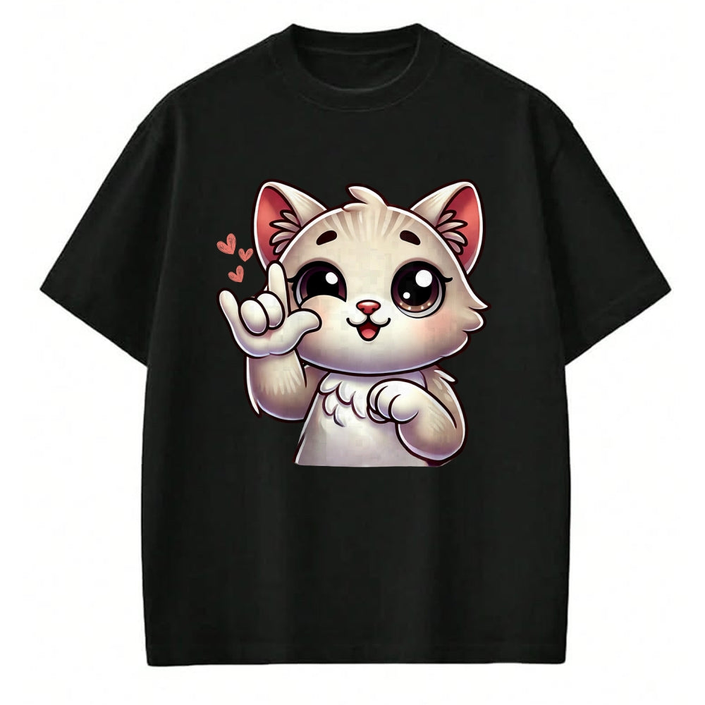 Cat Love Shirt, Funny Cat Lover Gift UnisexT-Shirt/Hoodie/Sweatshirt HLT00 - Kitten Cute Cat Making Love You Hand Sign Language ASL T-Shirt
