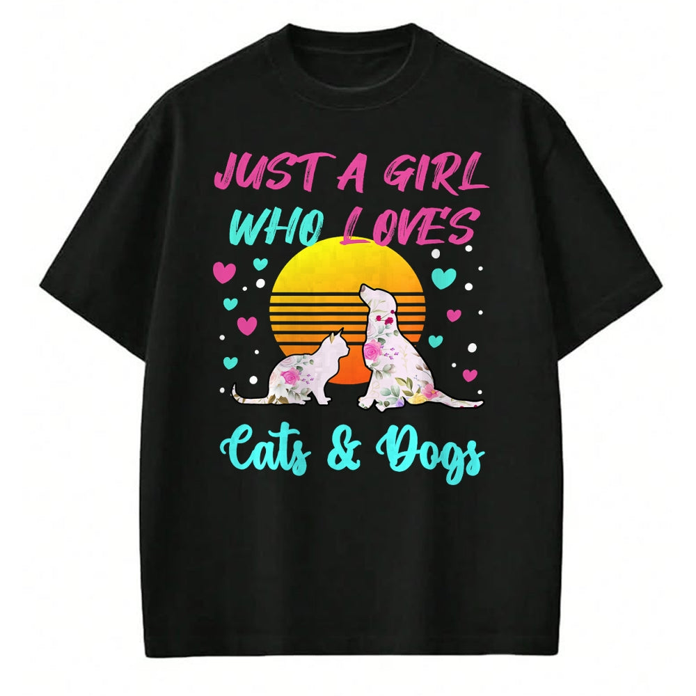Cat Love Shirt, Funny Cat Lover Gift UnisexT-Shirt/Hoodie/Sweatshirt HLT00 - Just a Girl who Loves Cats and Dogs T-Shirt for Women T-Shirt