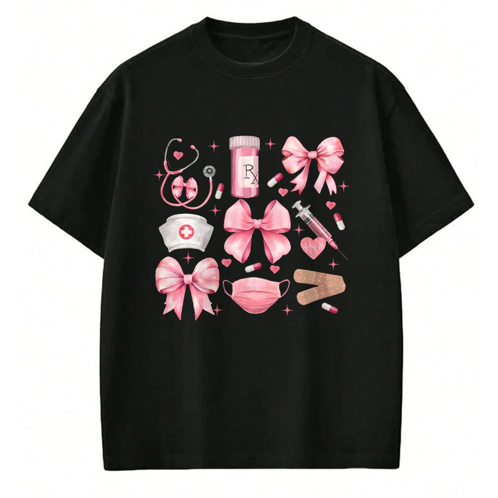 Funny Nurse Shirt, Nurse Unisex T-Shirt/Hoodie/Sweatshirt HLT00 - Women Pink Retro Nurse Coquette Pink Bow Girlie Nurse Life T-Shirt