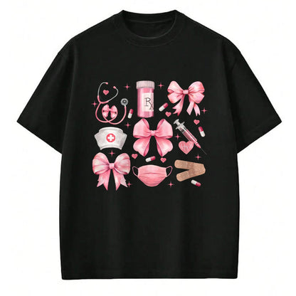 Funny Nurse Shirt, Nurse Unisex T-Shirt/Hoodie/Sweatshirt HLT00 - Women Pink Retro Nurse Coquette Pink Bow Girlie Nurse Life T-Shirt