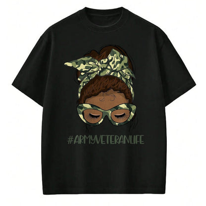 Proud Veteran Shirt, Funny Veteran UnisexT-Shirt/Hoodie/Sweatshirt HLT00 - African American Army Veteran Female Afro Melanin Girl T-Shirt, Men, Black, 3X-Large