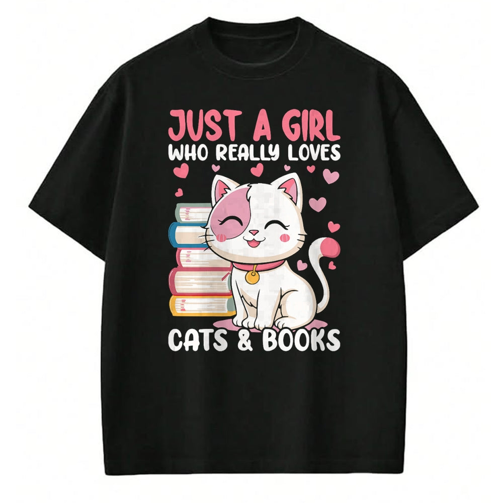 Cat Love Shirt, Funny Cat Lover Gift UnisexT-Shirt/Hoodie/Sweatshirt HLT00 - Girl Who Loves Cats and Books Cute T-Shirt