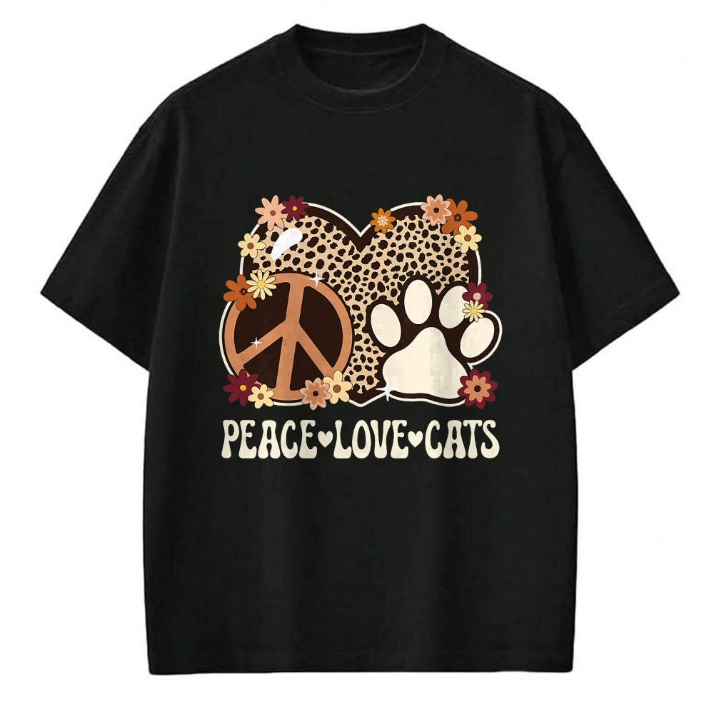 Cat Love Shirt, Funny Cat Lover Gift UnisexT-Shirt/Hoodie/Sweatshirt HLT00 - Peace Love Cats Cheetah Print Women Girl Cat Owner Cat Lover T-Shirt
