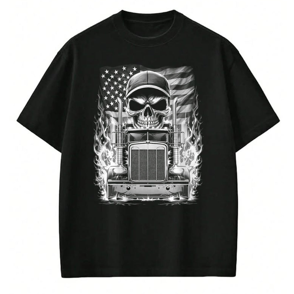 Best Truck Driver Life Shirt, Funny Trucker UnisexT-Shirt/Hoodie/Sweatshirt HLT00 - Trucker Patriotic American Flag Semi Truck Driver Skull T-Shirt