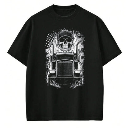Best Truck Driver Life Shirt, Funny Trucker UnisexT-Shirt/Hoodie/Sweatshirt HLT00 - Trucker Patriotic American Flag Semi Truck Driver Skull T-Shirt, Men, Black, Medium