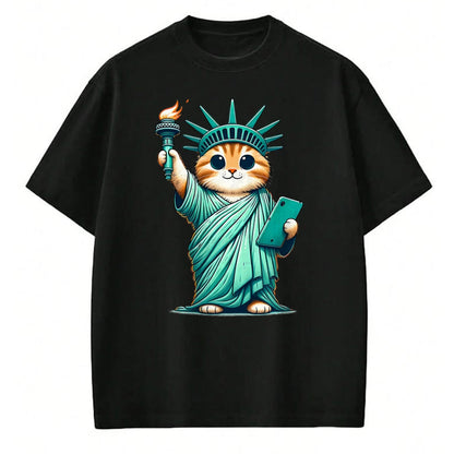 Cat Love Shirt, Funny Cat Lover Gift UnisexT-Shirt/Hoodie/Sweatshirt HLT00 - Cute Kawaii Cat Statue of Liberty I Love New York NYC T-Shirt (1)