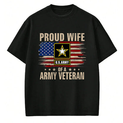 Proud Veteran Shirt, Funny Veteran UnisexT-Shirt/Hoodie/Sweatshirt HLT00 - Vintage Proud Wife of A Army Veteran with American Flag T-Shirt