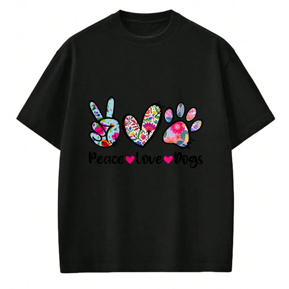 Dog Love Shirt, Dog Lover Gift T-Shirt/Hoodie/Sweatshirt HLT00 - Peace Love Dogs Floral Dog Paw Dog Mom Cute Mother_s Day T-Shirt