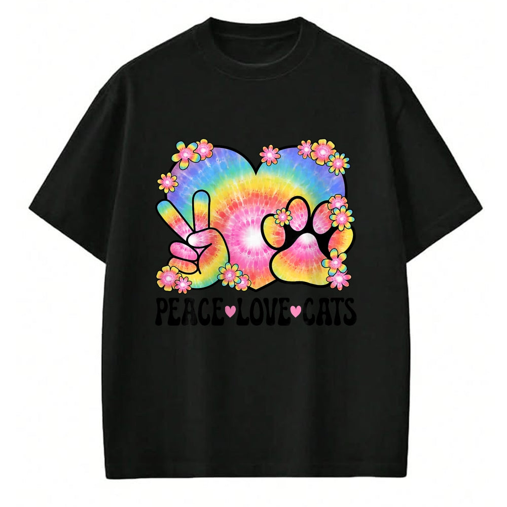 Cat Love Shirt, Funny Cat Lover Gift UnisexT-Shirt/Hoodie/Sweatshirt HLT00 - Peace Love Cats Owner 60s 70s Hippie Outfit Cute Cat Lover Men Women Kids T-Shirt