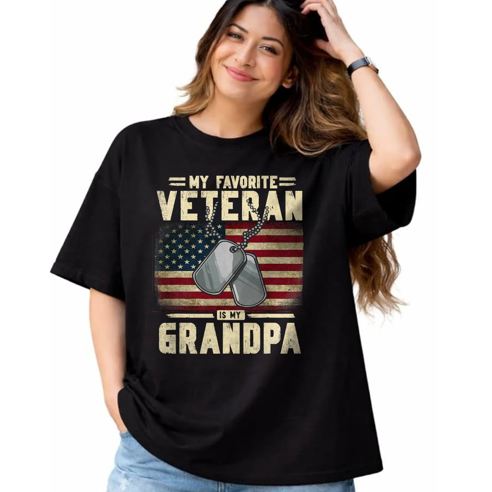 Best Grandpa Shirt, Proud Grandpa Unisex T-Shirt/Hoodie/Sweatshirt HLT00 - Father's Day Veteran Day My Favorite Veteran Is My Grandpa T-Shirt