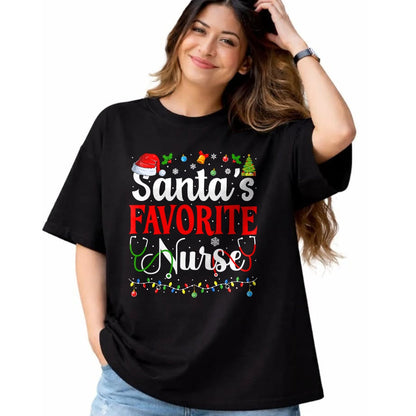 Funny Nurse Shirt, Nurse Unisex T-Shirt/Hoodie/Sweatshirt HLT00 - Santa's Favorite Nurse Christmas Nursing Christmas Nurse T-Shirt