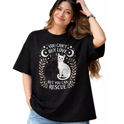 Cat Love Shirt, Funny Cat Lover Gift UnisexT-Shirt/Hoodie/Sweatshirt HLT00 - Women_s You Can_t Buy Love But You Can Rescue It Cat Lovers V-Neck T-Shirt