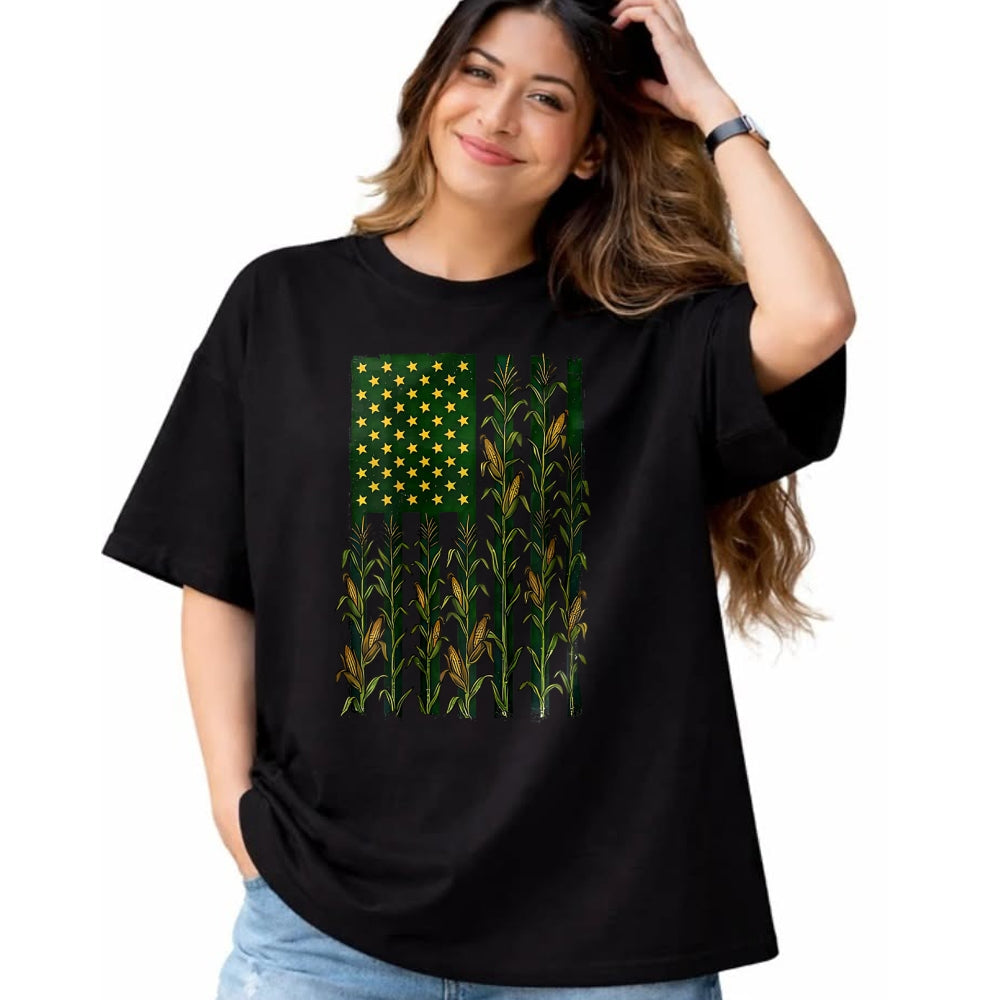 Best Farmer Life Shirt, Funny Farmer UnisexT-Shirt/Hoodie/Sweatshirt HLT00 - American Flag Corn Field Farmer Patriotic (on Back) T-Shirt