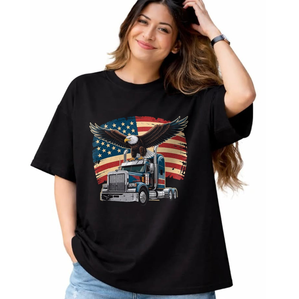 Best Truck Driver Life Shirt, Funny Trucker UnisexT-Shirt/Hoodie/Sweatshirt HLT00 - Trucker Patriotic American Flag Semi Truck Driver Eagle T-Shirt, Men, Purple, 3X-Large