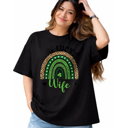Best Wife Shirt, Wife and Husband Unisex T-Shirt/Hoodie/Sweatshirt HLT00 - Gift for wife T shirt, lucky wife   Womens One Lucky Wife Leopard Rainbow St Patricks Day Shamrock T
