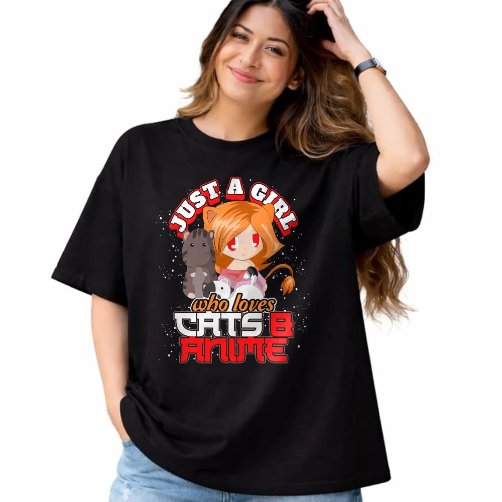 Cat Love Shirt, Funny Cat Lover Gift UnisexT-Shirt/Hoodie/Sweatshirt HLT00 - Pet Owner Gift Cute Cat Just A Girl Who Loves Cats And Anime T-Shirt