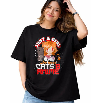 Cat Love Shirt, Funny Cat Lover Gift UnisexT-Shirt/Hoodie/Sweatshirt HLT00 - Pet Owner Gift Cute Cat Just A Girl Who Loves Cats And Anime T-Shirt
