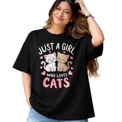 Cat Love Shirt, Funny Cat Lover Gift UnisexT-Shirt/Hoodie/Sweatshirt HLT00 - Cat Lover Just A Girl Who Loves Cats T-Shirt (1)