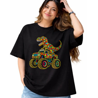 Best Dinosaur Lover Shirt, Funny Dinosaur UnisexT-Shirt/Hoodie/Sweatshirt HLT00 - Colorful Polka Dot Dinosaur Riding Monster Truck Toddler Boy T-Shirt