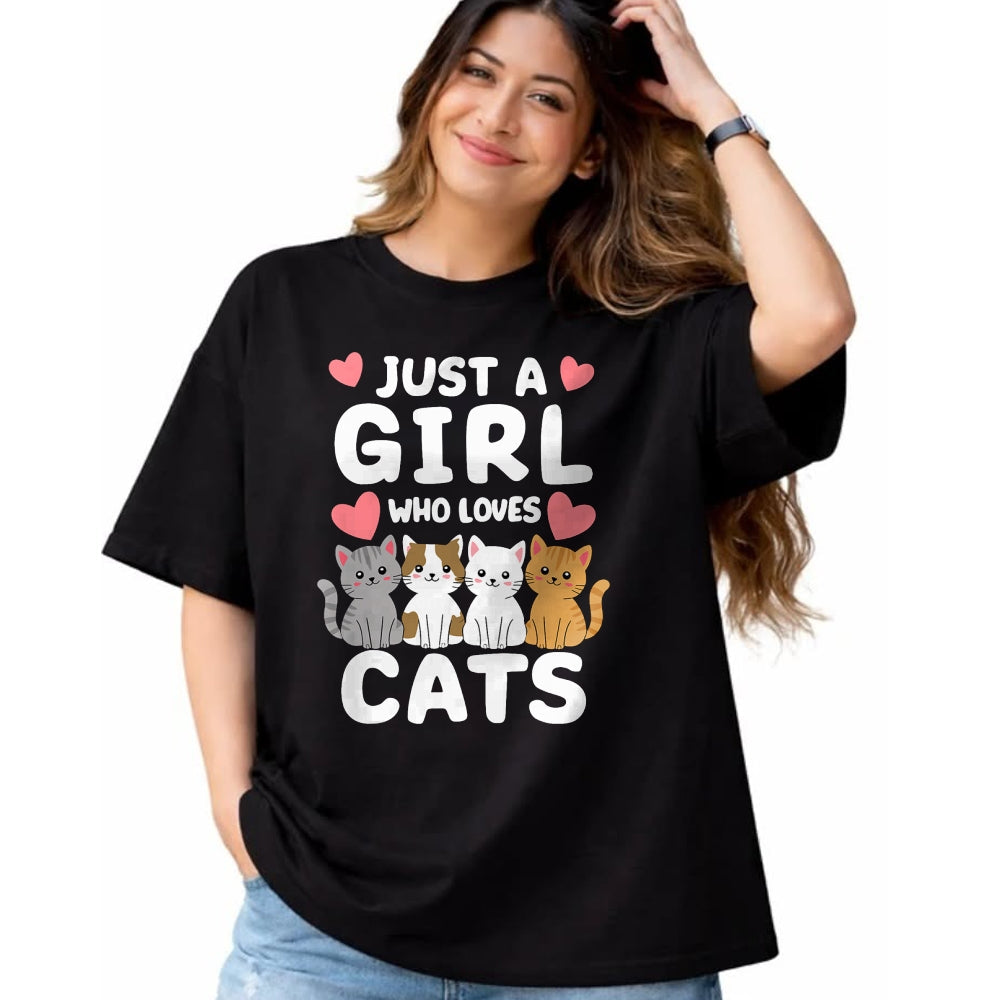 Cat Love Shirt, Funny Cat Lover Gift UnisexT-Shirt/Hoodie/Sweatshirt HLT00 - Cat Just A Girl Who Loves Cats T-Shirt (1)