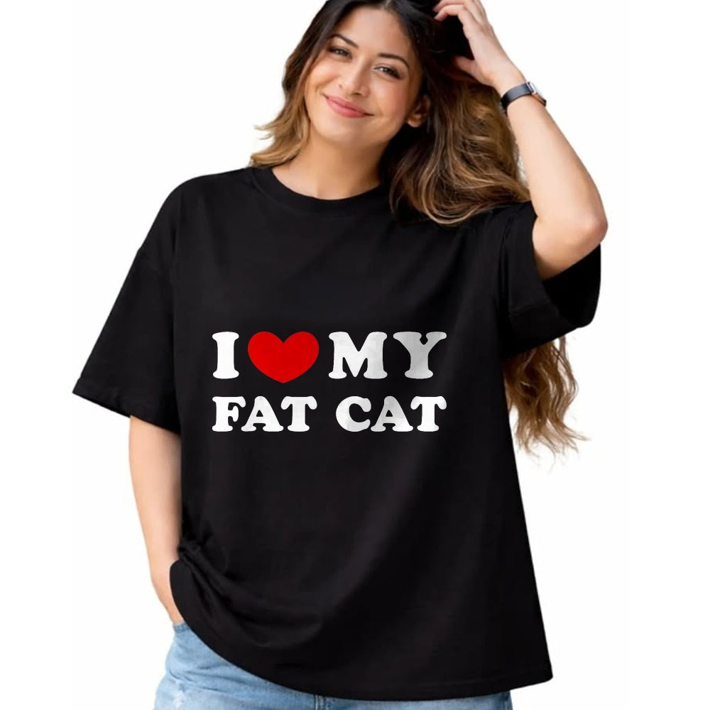 Cat Love Shirt, Funny Cat Lover Gift UnisexT-Shirt/Hoodie/Sweatshirt HLT00 - I Love My Fat Cat, I Heart My Fat Cat T-Shirt, Men, Black, 3X-Large