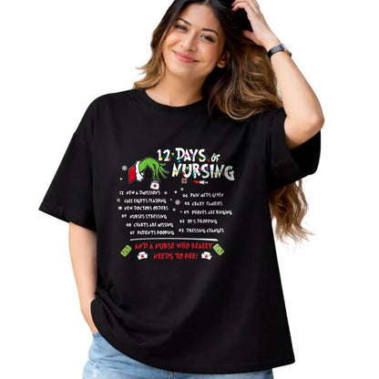 Funny Nurse Shirt, Nurse Unisex T-Shirt/Hoodie/Sweatshirt HLT00 - Nurses Merry Christmas Funny 12 Days of Nursing Xmas Women T-Shirt