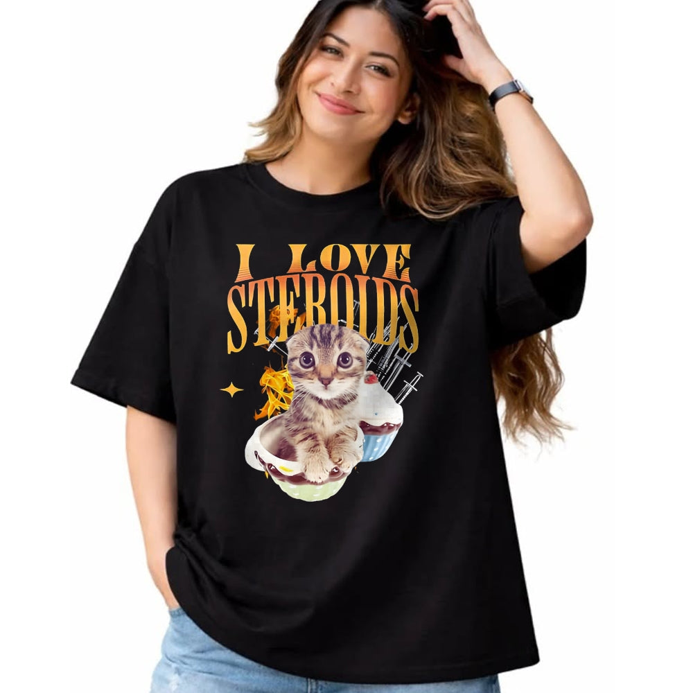 Cat Love Shirt, Funny Cat Lover Gift UnisexT-Shirt/Hoodie/Sweatshirt HLT00 - I Love Steroids CAT Funny Meme Cute T-Shirt, Men, Black, X-Large (1)
