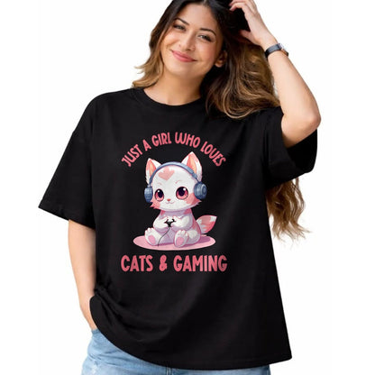 Cat Love Shirt, Funny Cat Lover Gift UnisexT-Shirt/Hoodie/Sweatshirt HLT00 - Just a Girl Who Loves Cats and Gaming Cute Kawaii Kitten T-Shirt