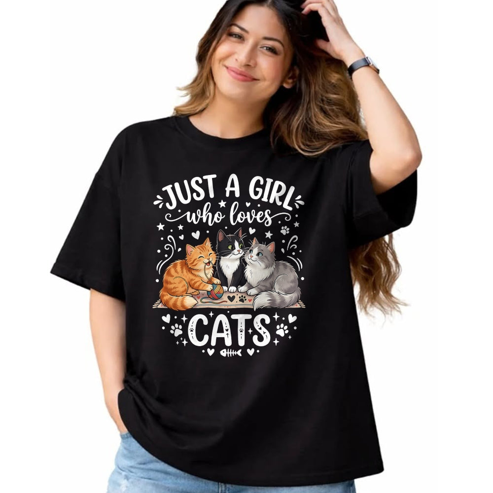 Cat Love Shirt, Funny Cat Lover Gift UnisexT-Shirt/Hoodie/Sweatshirt HLT00 - Just A Girl Who Loves Cats T-Shirt (2)