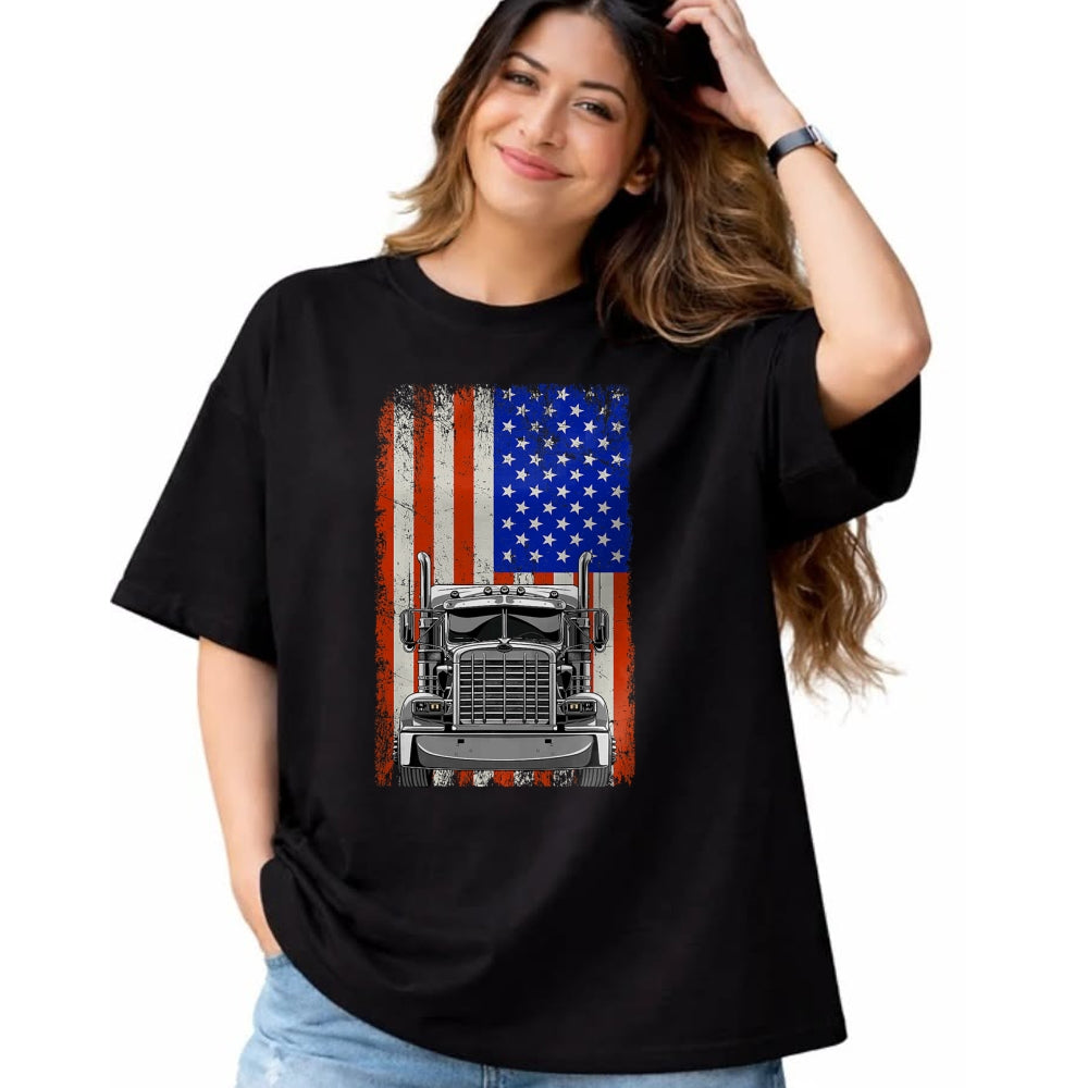 Best Truck Driver Life Shirt, Funny Trucker UnisexT-Shirt/Hoodie/Sweatshirt HLT00 - US American Flag Semi Truck Driver T-Shirt (1)
