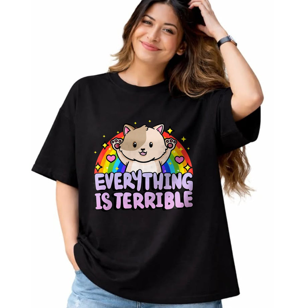 Cat Love Shirt, Funny Cat Lover Gift UnisexT-Shirt/Hoodie/Sweatshirt HLT00 - Everything is Terrible Sarcasm Rainbow Kitten Cute Cat T-Shirt (1)