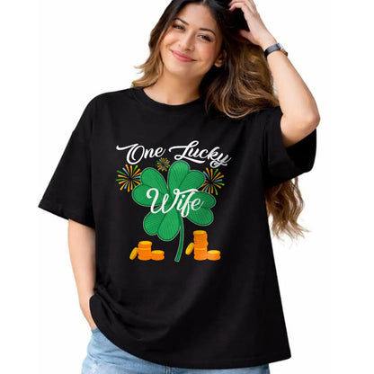 Best Wife Shirt, Wife and Husband Unisex T-Shirt/Hoodie/Sweatshirt HLT00 - Gift for wife T shirt, lucky wife   St. Patrick's Day I'm One Lucky Wife T-Shirt