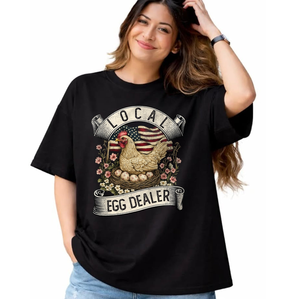 Best Farmer Life Shirt, Funny Farmer UnisexT-Shirt/Hoodie/Sweatshirt HLT00 - Local Egg Dealer  Farm Chicken with American Flag Farmer T-Shirt