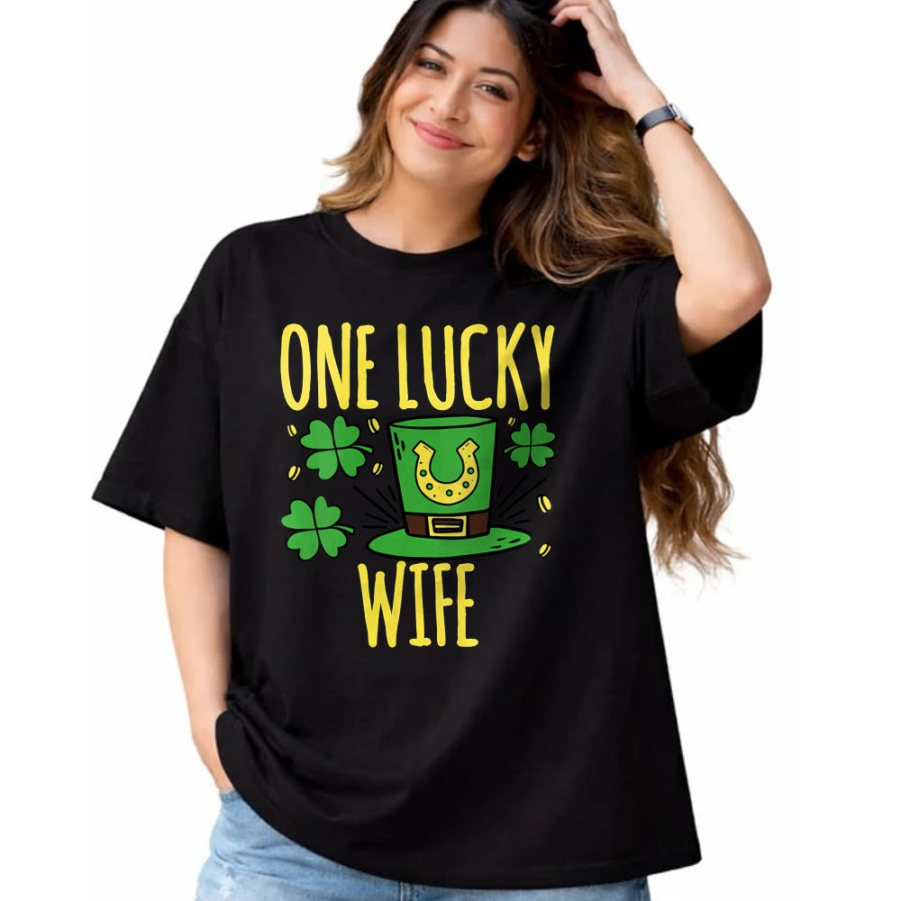Best Wife Shirt, Wife and Husband Unisex T-Shirt/Hoodie/Sweatshirt HLT00 - Gift for wife T shirt, lucky wife   Womens One Lucky Wife St. Patrick's Day Lucky Wife V-Neck T-Shir