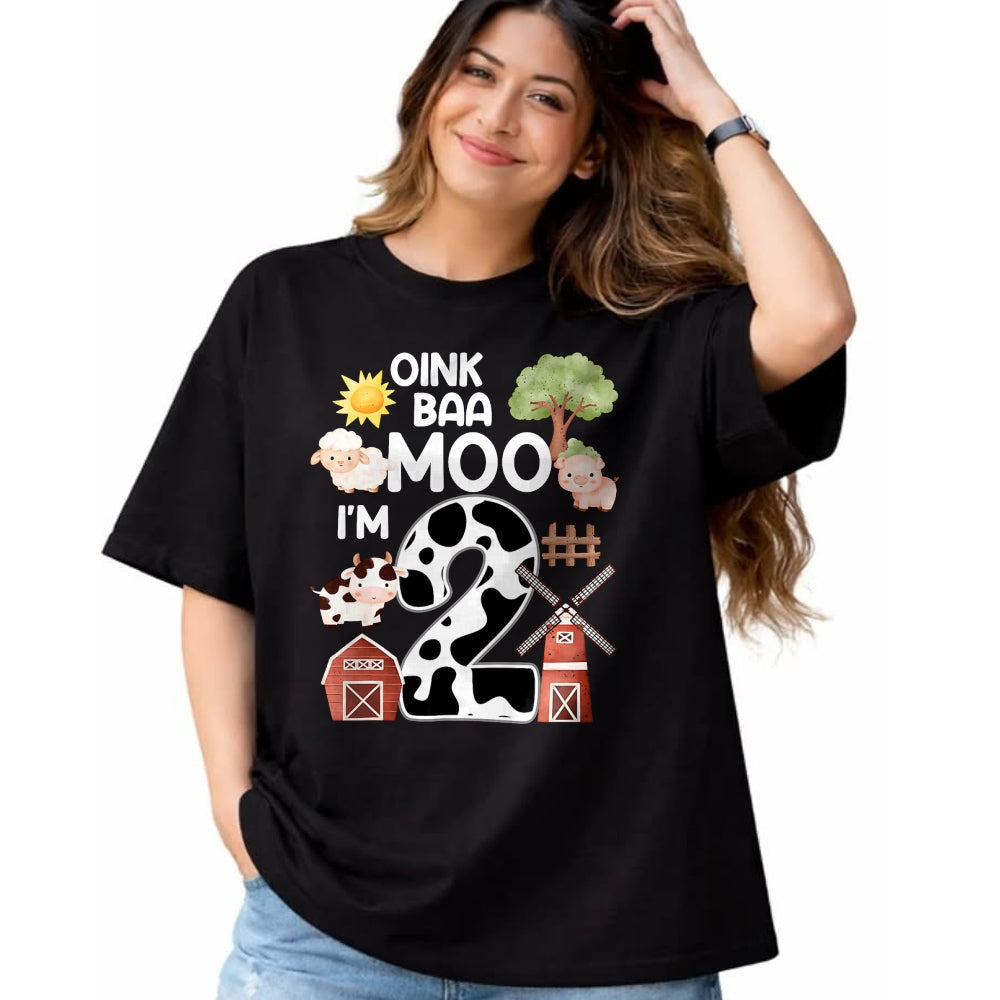 Best Farmer Life Shirt, Funny Farmer UnisexT-Shirt/Hoodie/Sweatshirt HLT00 - Oink Baa Moo I'm 2 Farm Theme Birthday Gift 2 Year Old Party T-Shirt