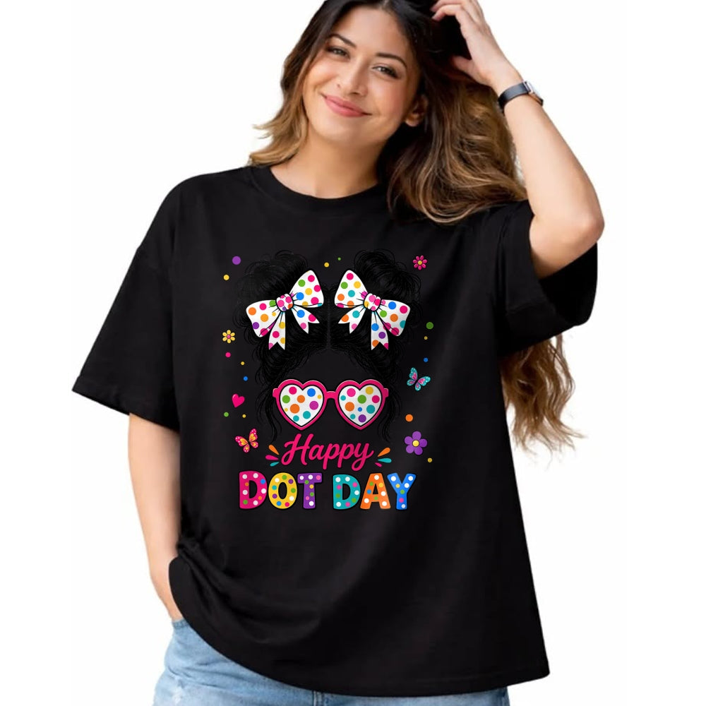 Best Teacher Shirt, Funny Teacher UnisexT-Shirt/Hoodie/Sweatshirt HLT00 -Happy Dot Cute Messy Bun Colorful Polka Dot Girl Kid Teacher T-Shirt