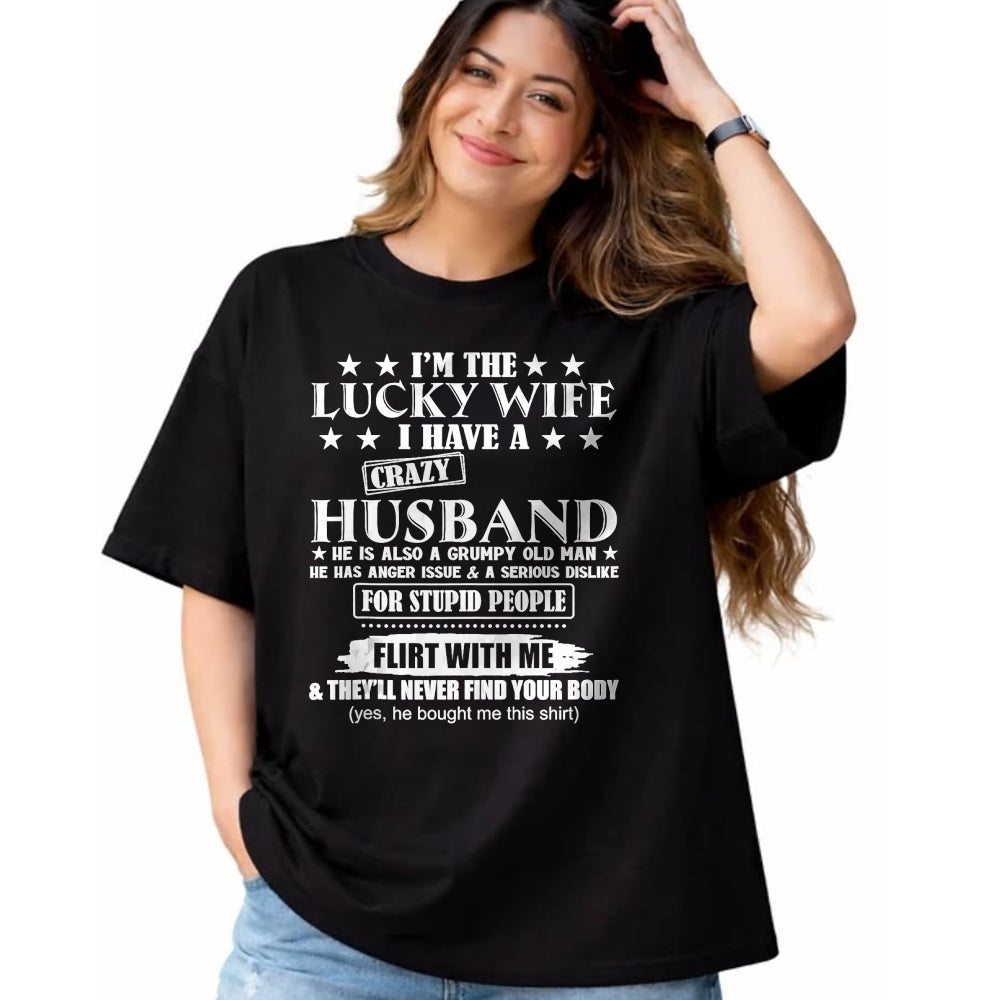 Best Wife Shirt, Wife and Husband Unisex T-Shirt/Hoodie/Sweatshirt HLT00 - Gift for wife T shirt, lucky wife   I'm The Lucky Wife I Have A Crazy Husband Tank Top (1)