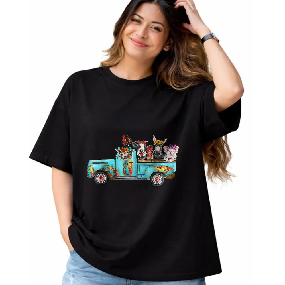 Best Farmer Life Shirt, Funny Farmer UnisexT-Shirt/Hoodie/Sweatshirt HLT00 - Farm Pickup Truck with Farm Animals Farmer_s Wife Cow Girl T-Shirt