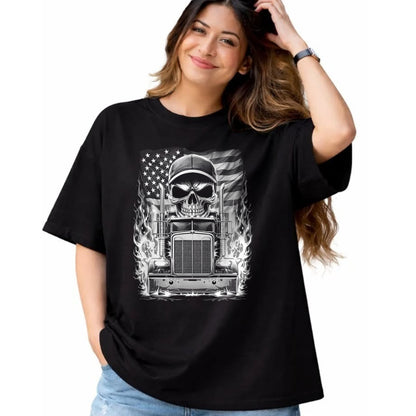 Best Truck Driver Life Shirt, Funny Trucker UnisexT-Shirt/Hoodie/Sweatshirt HLT00 - Trucker Patriotic American Flag Semi Truck Driver Skull T-Shirt